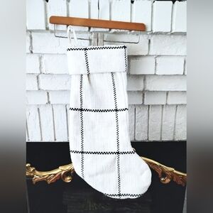 Hearth & Hand White Stocking with Black Grid Pattern